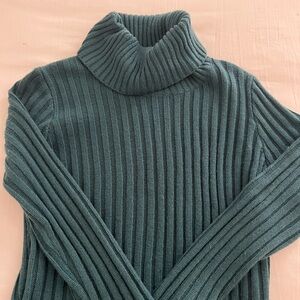 Teal Ribbed Turtleneck Sweater